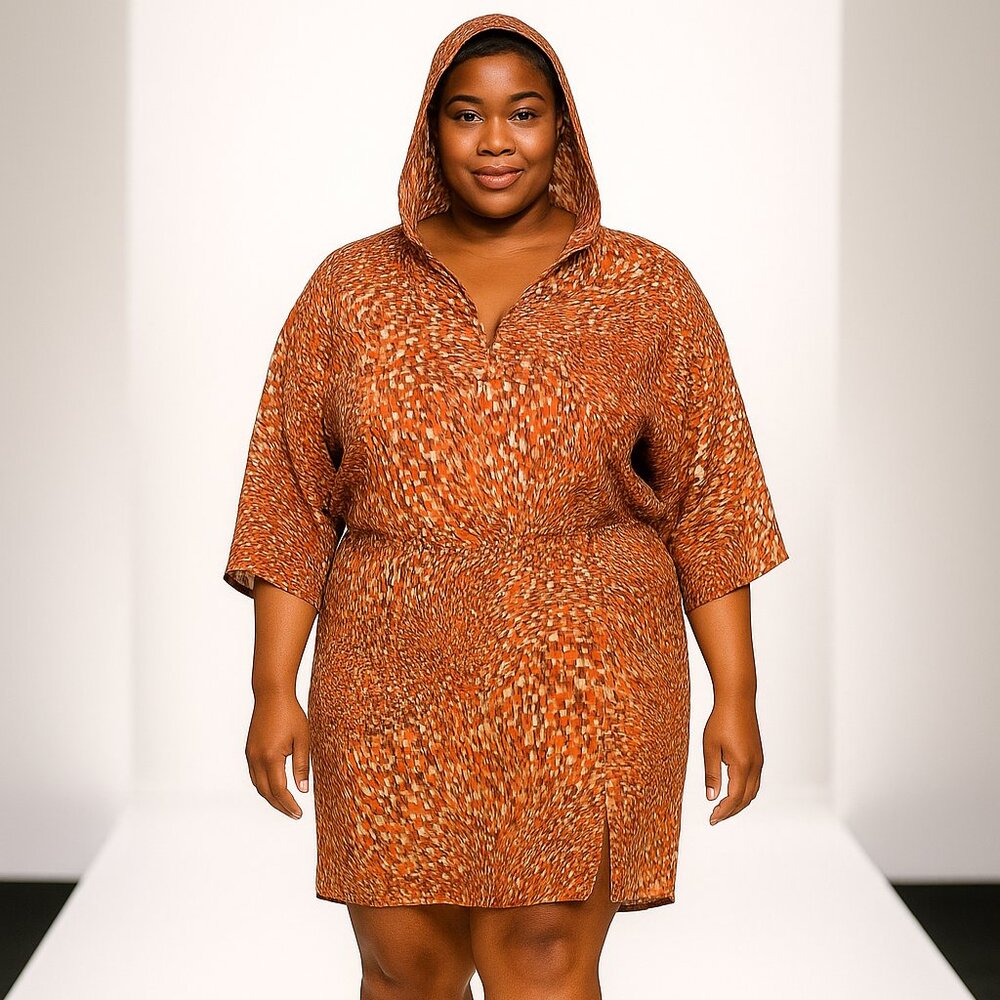 Plus size Casual Dress made from Multi-print fabric.